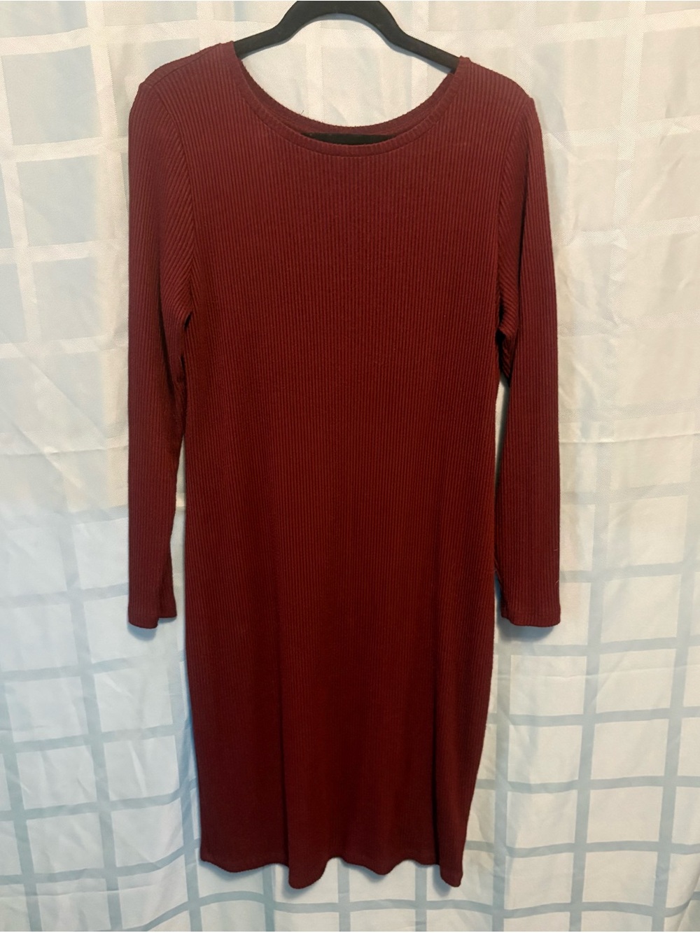a new day Ribbed Long Sleeve Sweater Dress - Burgundy